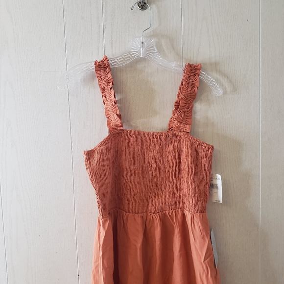 New NSR smocked orange midi ruffled straps sun dress size small - Picture 10 of 12